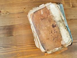 top view of stack antique books photo