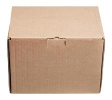 front view of closed cardboard box isolated photo