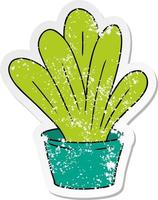 distressed sticker cartoon doodle of a green indoor plant vector