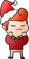 gradient cartoon of a cool guy with fashion hair cut wearing santa hat vector