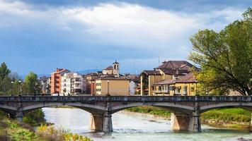 Parma river and Ponte Verdi bridge in Parma photo