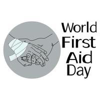 día mundial de primeros auxilios, representación esquemática de una mano amiga aplicando un vendaje a una herida, para afiche o pancarta vector