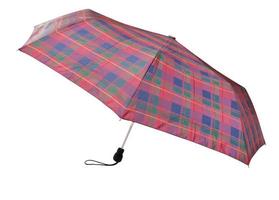 telescopic checkered umbrella isolated on white photo