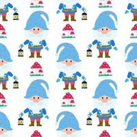 Vector seamless pattern with the image of a gnome, a lantern and stars. Seamless vector printing on children's fabrics, wallpaper, textiles, packaging, design.