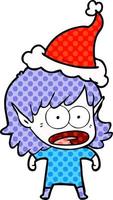 comic book style illustration of a shocked elf girl wearing santa hat vector