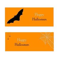 Set of website headers or banner designs for happy halloween with bats, web, etc. vector