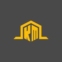 KM monogram initial logo with hexagon style design vector