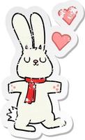 distressed sticker of a cartoon rabbit in love vector