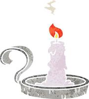 retro cartoon doodle of a candle holder and lit candle vector