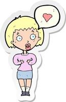 sticker of a cartoon surprised woman in love vector