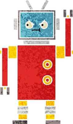 retro illustration style cartoon robot