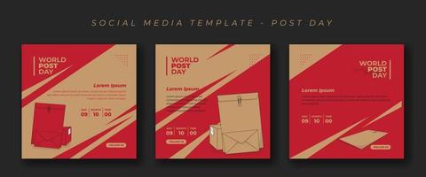 Social media post template with envelope and cardboard box design in red and brown background vector