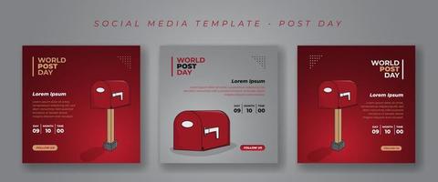 Social media post template with post box cartoon illustration in red and gray background design vector