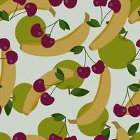 Seamless background with bananas, apples and cherries vector