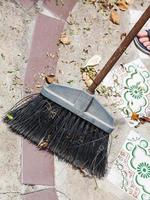 broom sweeps leaf litter photo