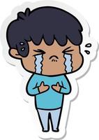 sticker of a cartoon boy crying vector