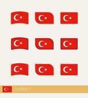 Vector flags of Turkey, collection of Turkey flags.