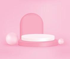 podio de exhibición de productos con perlas sobre fondo rosa, podio de representación 3d vector