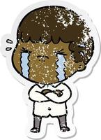 distressed sticker of a cartoon man crying vector