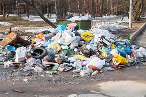 household garbage and urban dumpster photo