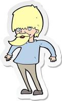 sticker of a cartoon bearded man shrugging shoulders vector