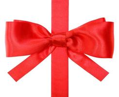 real red bow with square cuts on vertical ribbon photo