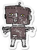 distressed sticker of a cartoon robot vector