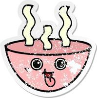 distressed sticker of a cute cartoon bowl of hot soup vector