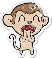 distressed sticker of a yawning cartoon monkey vector