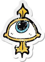 retro distressed sticker of a cartoon eye symbol vector