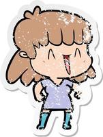 distressed sticker of a cartoon woman vector