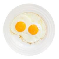 breakfast with two fried eggs in white plate photo
