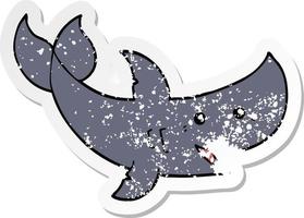 distressed sticker of a cartoon shark vector