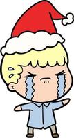 line drawing of a man crying wearing santa hat vector