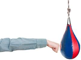 office worker punches punching bag isolated photo