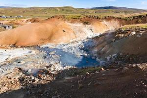 above view of thermal springs in Krysuvik, Iceland photo