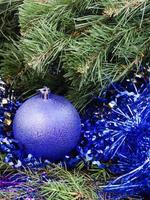 violet Christmas bauble, tinsel, Xmas tree 4 photo