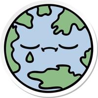 sticker of a cute cartoon planet earth vector