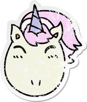 distressed sticker of a quirky hand drawn cartoon unicorn vector