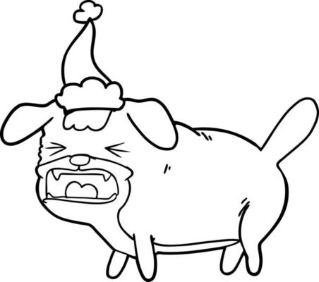 https://static.vecteezy.com/system/resources/thumbnails/011/692/774/small_2x/line-drawing-of-a-dog-barking-wearing-santa-hat-vector.jpg