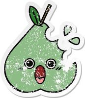 distressed sticker of a cute cartoon green pear vector