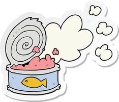 sticker of a cartoon smelly can of fish vector