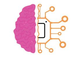 mitad cerebro mitad procesador chip inteligencia artificial aislado sobre fondo blanco vector