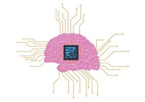 Brain with artificial intelligence and digital circuit isolated on white background vector illustration