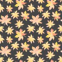 GRAY VECTOR SEAMLESS PATTERN WITH WATERCOLOR YELLOWING MAPLE LEAVES