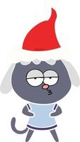 flat color illustration of a bored dog wearing santa hat vector