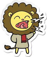 sticker of a cartoon roaring lion vector