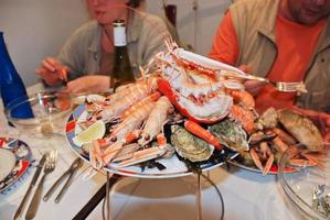 plate with cut crab and seafood photo