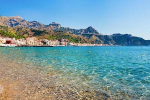 view on Taormina and Gardini Naxos beach, Sicily photo