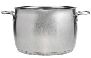 side view of big stainless steel saucepan photo